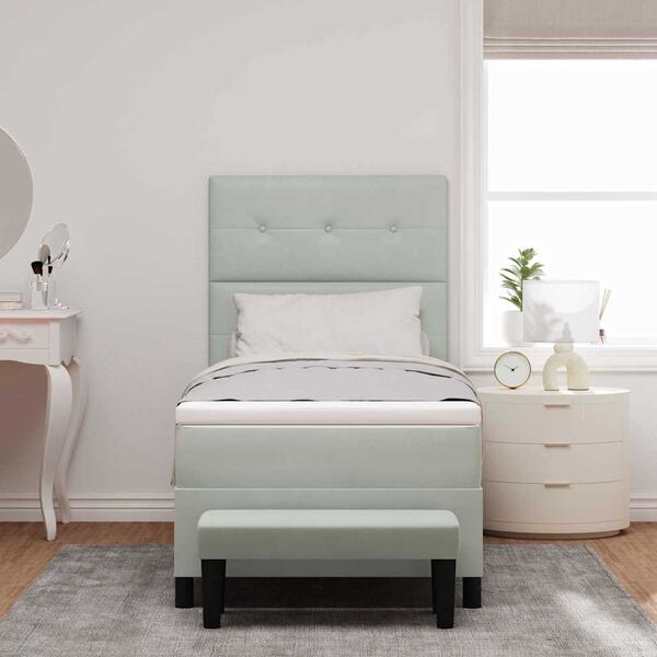 vidaXL Box Spring Bed with Mattress Light gray 31.5" x 78.7" Velvet