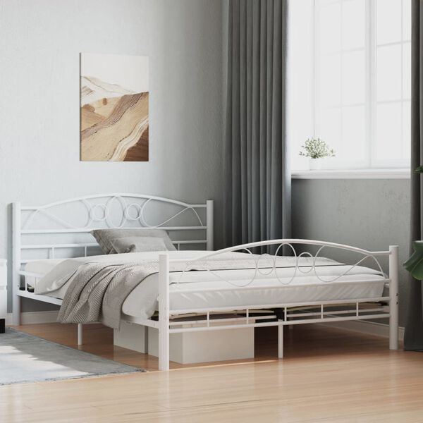 vidaXL Bed Frame White Metal 55.1x78.7 in Durable Bed Frame
