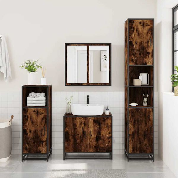 vidaXL Bathroom Furniture Set Smoked oak Engineered wood Medium