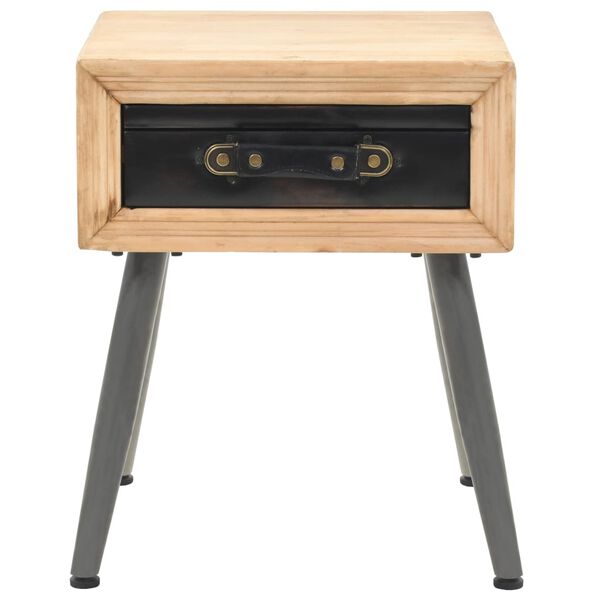 vidaXL Bedside Table Wood Brown, Black Solid Fir Wood, MDF, PU