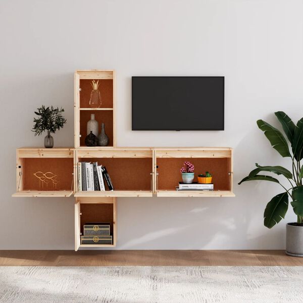 vidaXL TV Cabinet Set of 5 Natural Pine Solid Pinewood Various Sizes