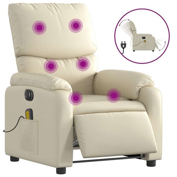vidaXL Electric Massage Recliner Chair Cream