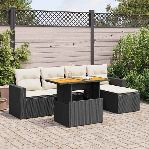 vidaXL Garden Sofa Set Black, Cream White
