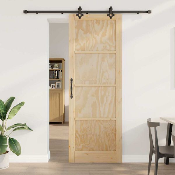 vidaXL Sliding Door Natural and Black 32.68 x 91.34 in Solid Pine Wood