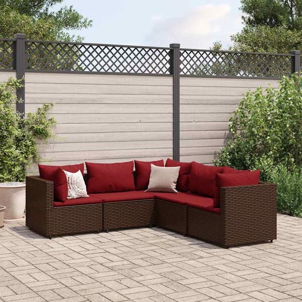 vidaXL Patio Lounge Set Brown PE rattan 5 Piece Modular