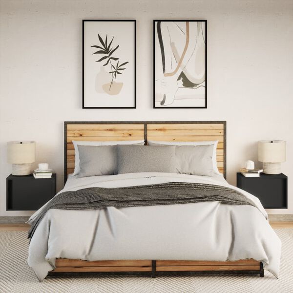 vidaXL Wall-mounted Bedside Cabinet Set of 2 Black Engineered wood