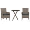 vidaXL 3 Piece Bistro Set with Cushions Grey Poly Rattan and Glass