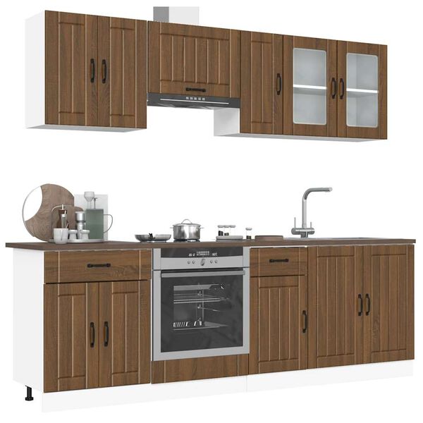 vidaXL Kitchen Cabinet Set Brown oak Engineered wood, Glass 8-piece