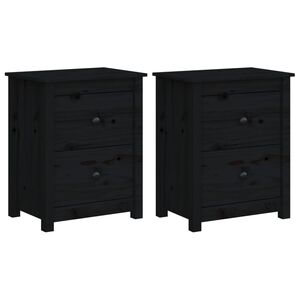 vidaXL Bedside Cabinet Set of 2 Black Solid pine wood 19.7x13.8x24.2 in