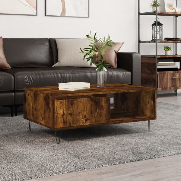 vidaXL Coffee Table Smoked Oak Engineered Wood, Iron Medium Coffee Table