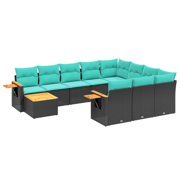 vidaXL 11 Piece Patio Sofa Set with Cushions Black Poly Rattan (US only)