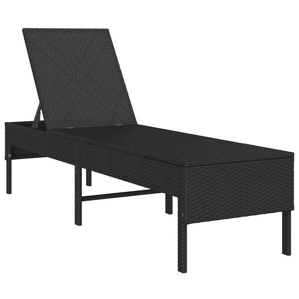 vidaXL Sun Lounger with Cushion Black 55x200x44cm Poly Rattan