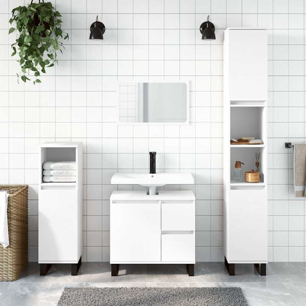 vidaXL Bathroom Cabinet White Engineered wood Standard Bathroom Cabinet