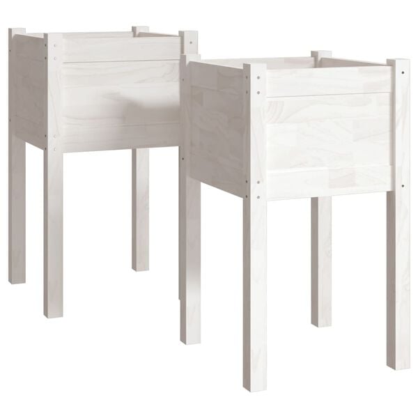vidaXL Garden Planter Set of 2 White Solid pinewood Medium