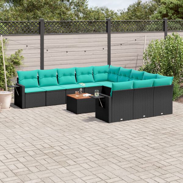 vidaXL 12 Piece Patio Sofa Set with Cushions Black Poly Rattan