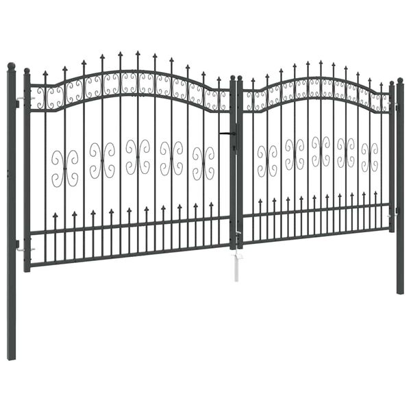 vidaXL Fence Gate with Spear Top Black 120.1"x 49.2" Powder-coated Steel