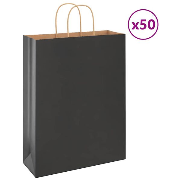 vidaXL Paper Bags 50 pcs with Handles Black 12.6x4.7x16.5"