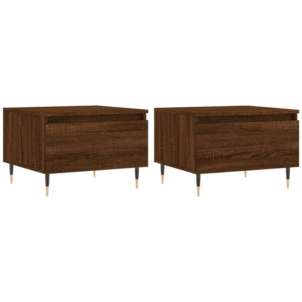 vidaXL Coffee Table Set of 2 Brown oak Engineered wood, metal Medium