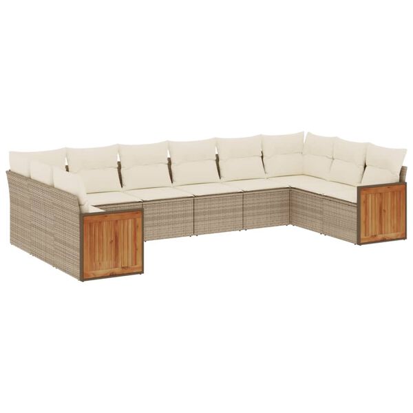 vidaXL Garden Sofa Set Beige PE Rattan, Powder-Coated Steel, Polyester