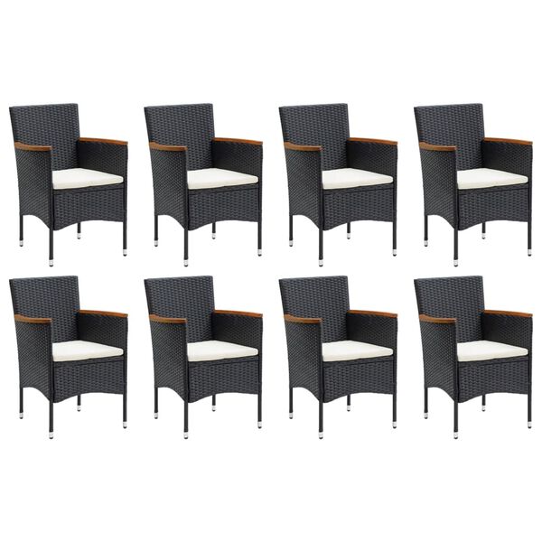 vidaXL Dining Set Table: Black, Chair: Black, Cushion: Cream white