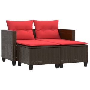 vidaXL Garden Sofa Brown, Red PE rattan, Steel, Polyester 2-seater