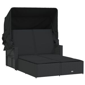 vidaXL Double Sun Lounger Black PE rattan, powder-coated steel Double