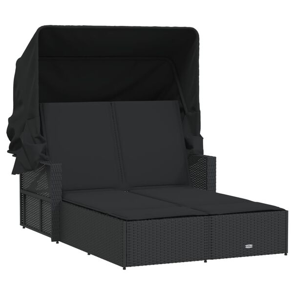 vidaXL Double Sun Lounger Black PE rattan, powder-coated steel Double