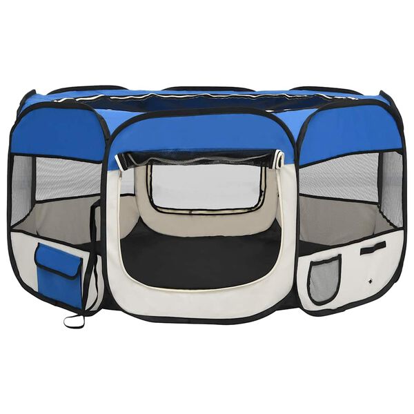vidaXL Dog Playpen Blue Polyester Medium Collapsible Dog Playpen