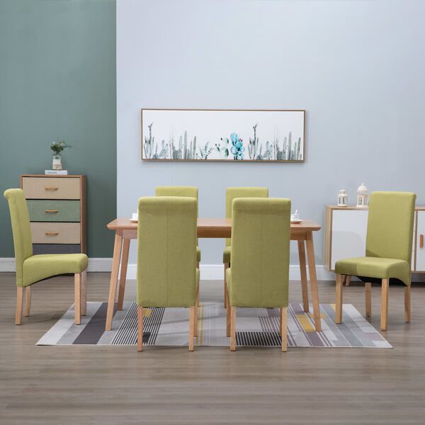 vidaXL Dining Chair Set of 6 Green Fabric and wooden frame Standard