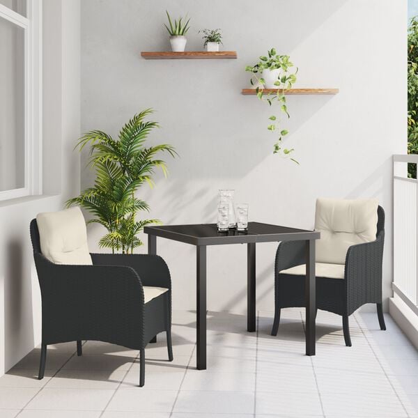 vidaXL Garden Dining Set with Cushion 3 pcs Gray Poly rattan