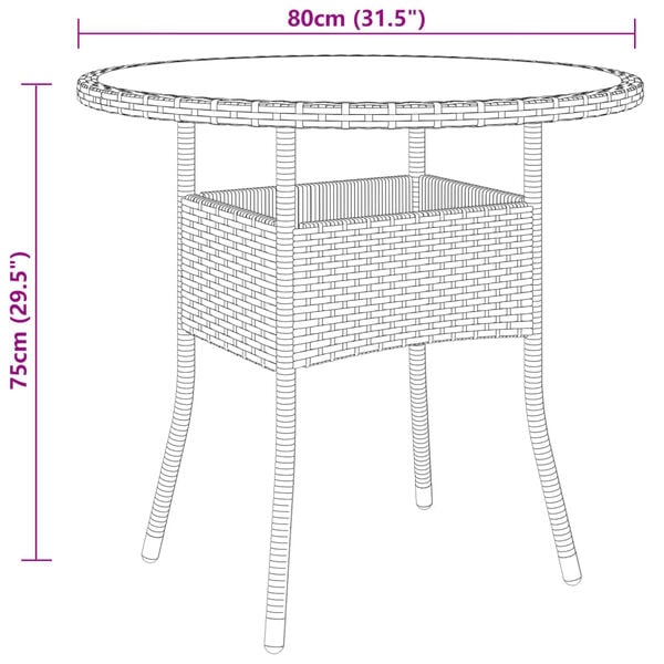 vidaXL Garden Table Beige Poly Rattan, Tempered Glass, Powder-Coated Steel