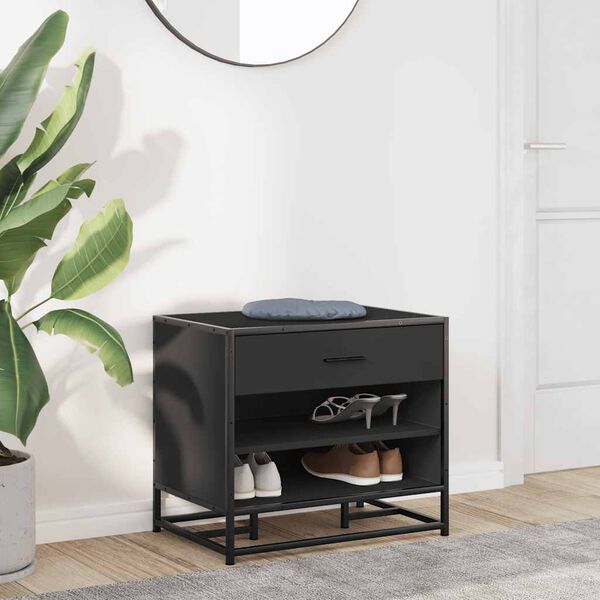 vidaXL Shoe Bench Black Engineered wood and Metal Medium Shoe Bench