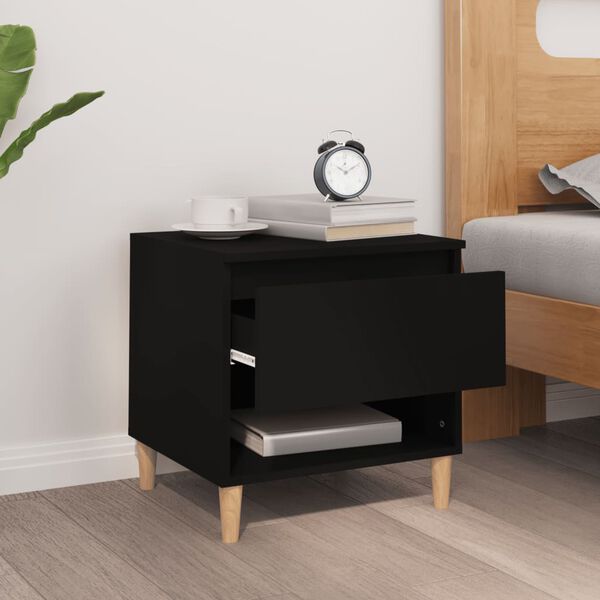 vidaXL Bedside Table Black Engineered wood, Solid eucalyptus wood Compact