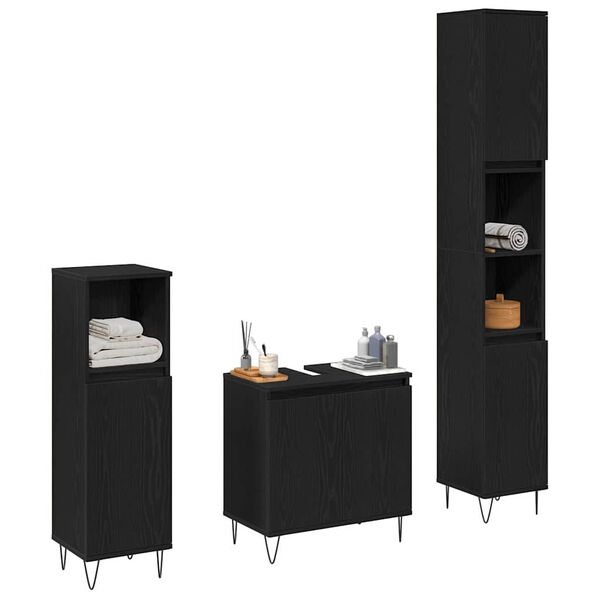 vidaXL Bathroom Furniture Set 3 pcs Black Oak 11.81 x 11.81 x 74.80 in