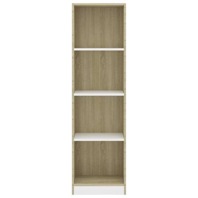 vidaXL 4-Tier Book Cabinet White and Sonoma Oak 15.7"x9.4"x55.9" Engineered Wood
