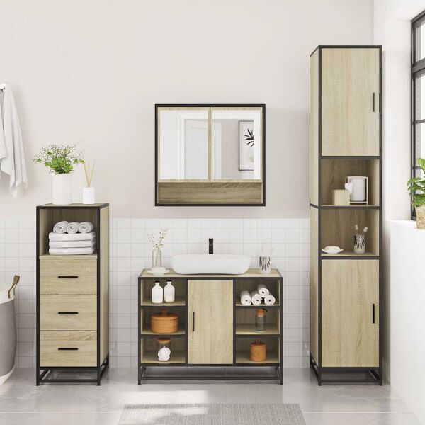 vidaXL Bathroom Furniture Set Sonoma Oak Engineered wood, Metal, Glass