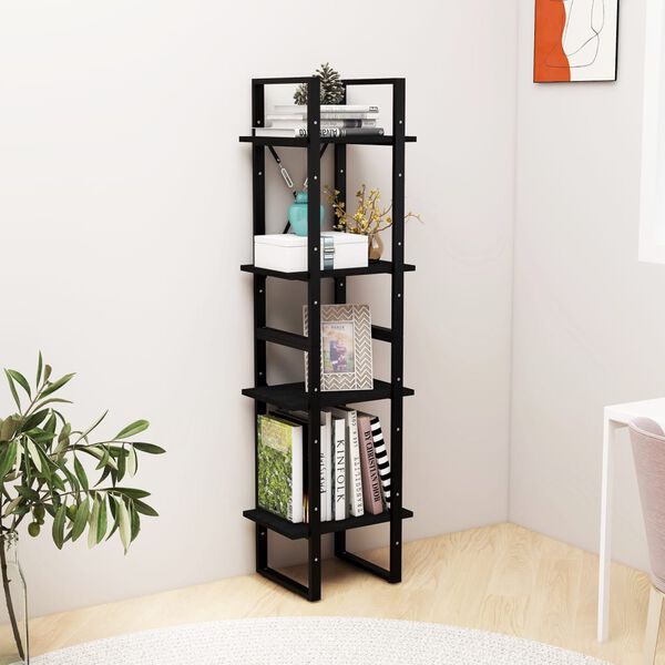 vidaXL Book Cabinet Black Solid pine wood, metal Extra Tall Book Cabinet