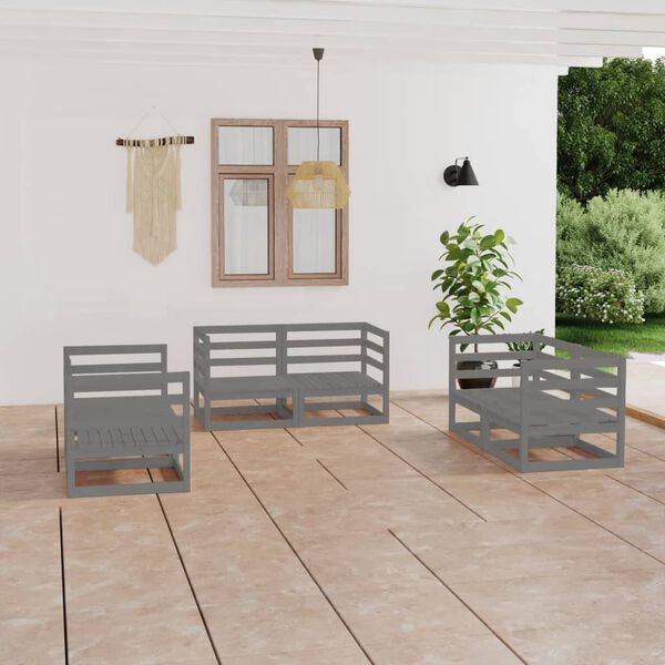 vidaXL Garden Lounge Set Grey Solid Pinewood Modular Garden Lounge Set