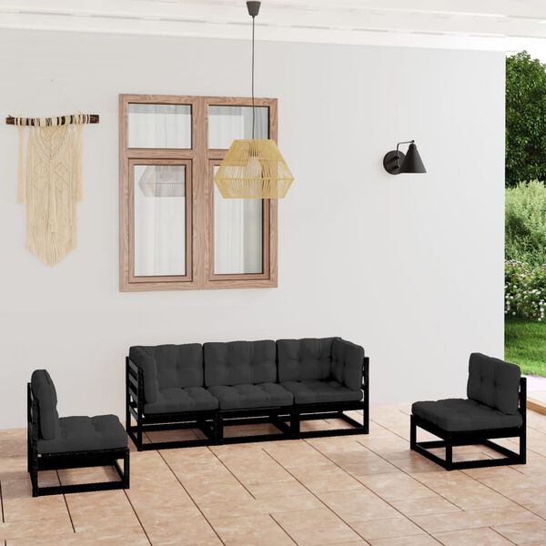 vidaXL Garden Lounge Set Black Solid pinewood, Polyester fabric 5-piece