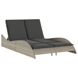 vidaXL Patio Sun Lounger Light Gray PE Rattan, Powder-Coated Steel Double