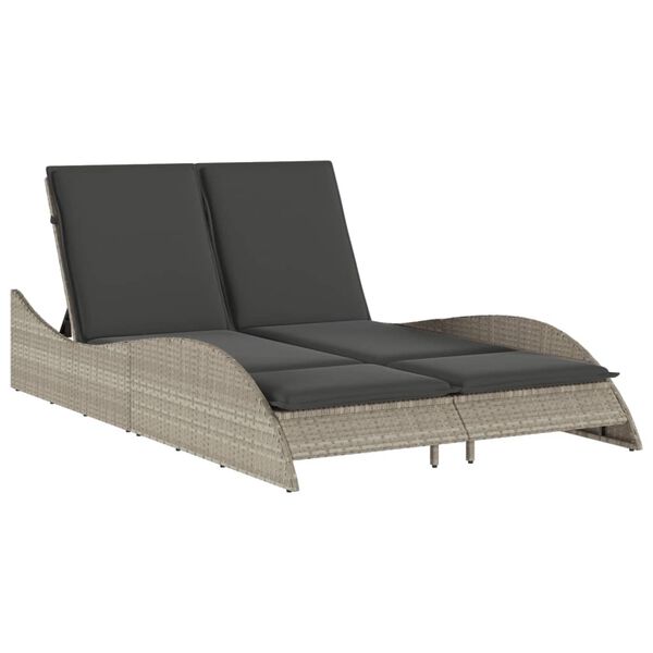 vidaXL Patio Sun Lounger Light Gray PE Rattan, Powder-Coated Steel Double