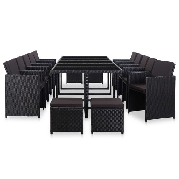 vidaXL Garden Table And Chair Black Powder-coated steel, PE rattan, glass