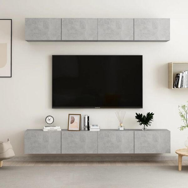 vidaXL TV Cabinet Set of 4 Concrete Grey Engineered Wood TV Cabinet