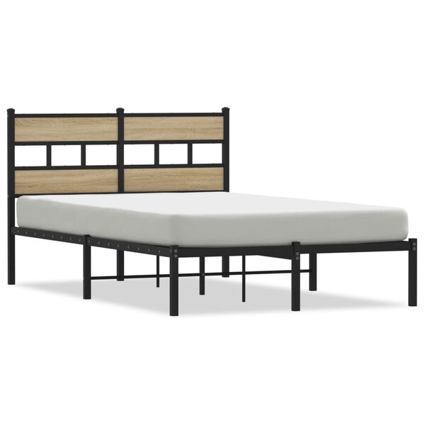 vidaXL Bed Frame Black, Sonoma Oak Iron, Engineered Wood Small Double