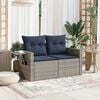 vidaXL Patio Sofa with Cushions 2-Seater Gray Poly Rattan
