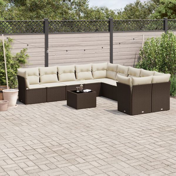 vidaXL Garden Sofa Set Brown PE rattan, powder-coated steel, tempered glass