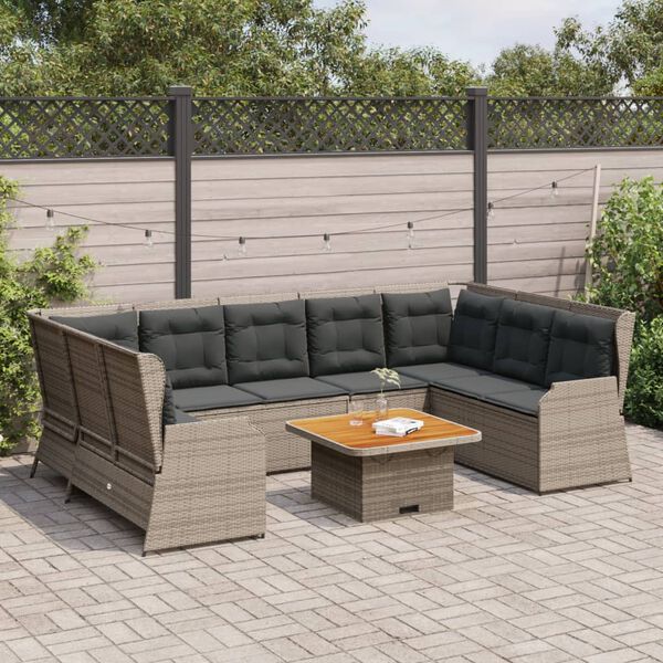 vidaXL Garden Lounge Set Grey PE rattan Large Adjustable Feet