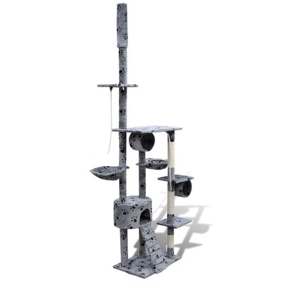 Cat Tree Scratching Post 87" - 94" 1 Condo Gray with Paw Prints
