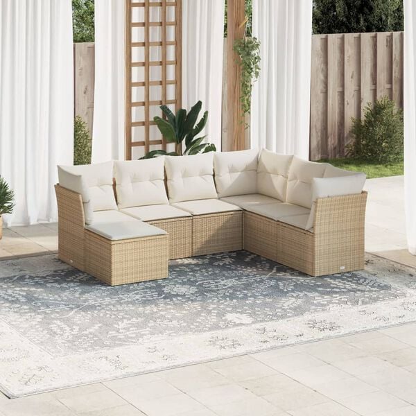vidaXL Garden Sofa Set Beige Poly Rattan Large Adjustable Feet