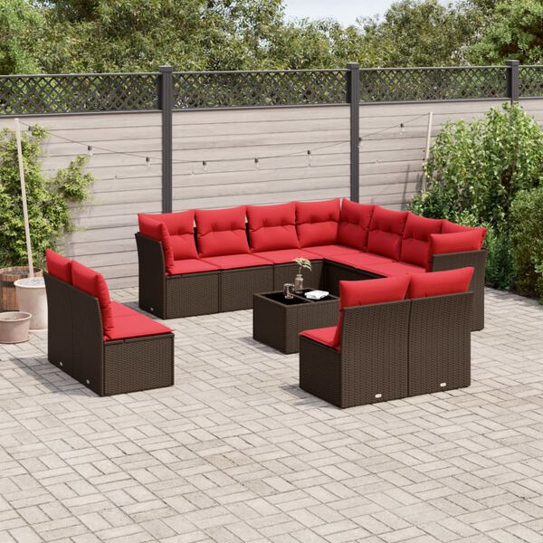vidaXL 12 Piece Patio Sofa Set with Cushions Brown Poly Rattan